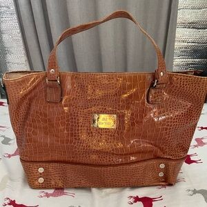Elegant Tan Crocodile-Embossed Tote Bag